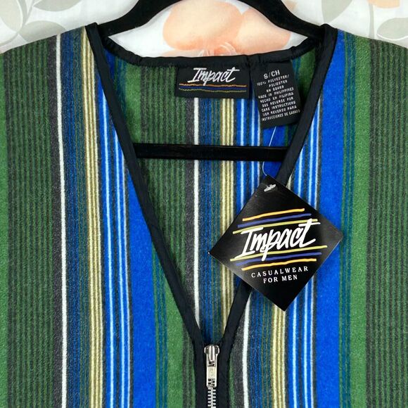 Impact Vest Mens Small Multicolor Striped Zip Up Sleeveless Front Pockets New - Picture 2 of 9